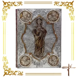 Capa de Evangeliário Artesanal - Ita - Sagrado Coração de Jesus - Cod. AF007 - Dimensões: 36x26x5,5cm